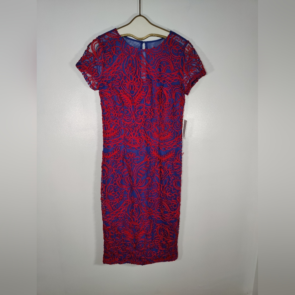 NWT JS Collection Blue and Red Midi Dress Size 8 - Picture 2 of 8